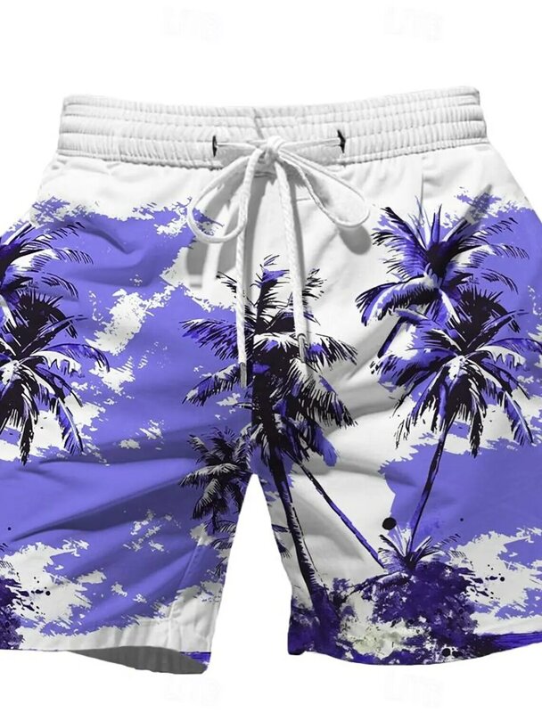 Pantalones cortos de tabla de Coconut Tree para hombre, bañadores hawaianos con cordón, ropa de calle para vacaciones y playa, Harajuku
