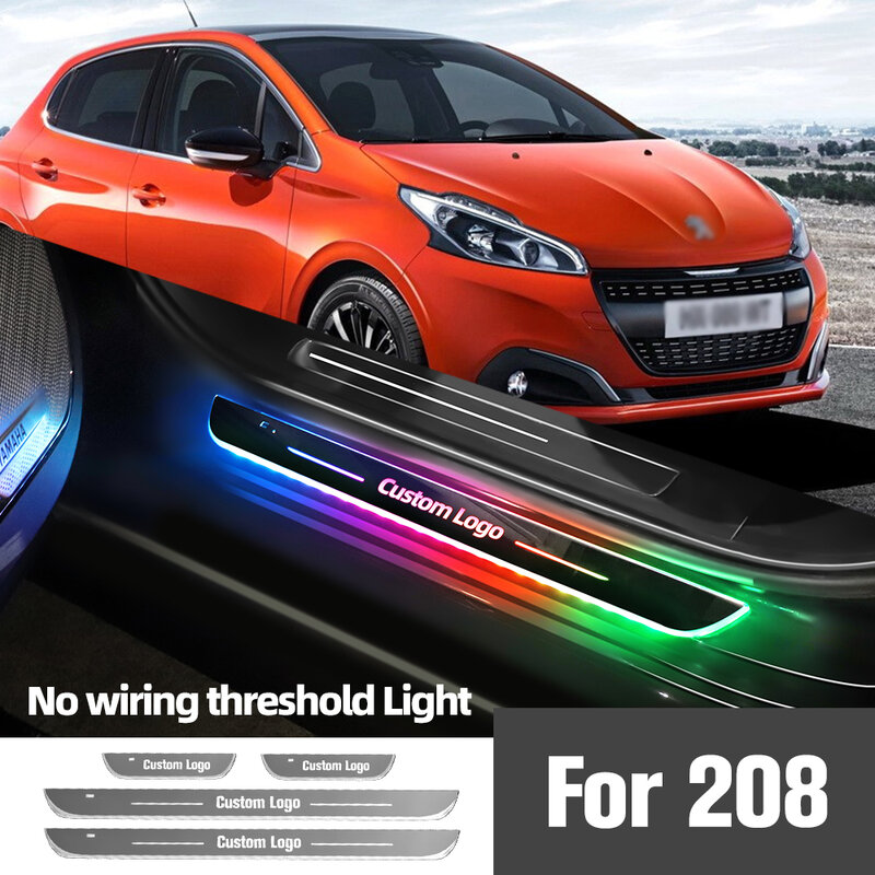 Dla Peugeot 208 2012-2023 2018 2019 2020 2021 światła uszczelka do drzwi samochodu Logo na zamówienie LED pedał progowy akcesoria do Lamp