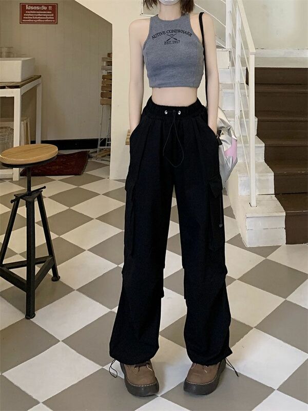 Spodnie damskie codzienne proste czyste kieszenie młodzieńcze urocze wszystkie mecze przytulne proste spodnie moda pełnej długości Streetwear College