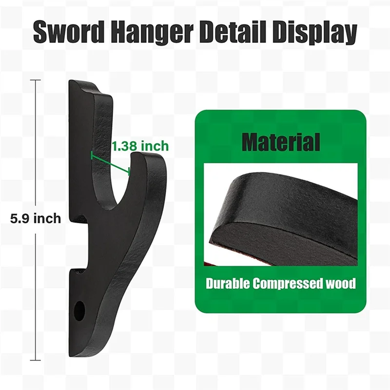 Sword Wall Mount 2/Set 1-Tier Hook Katana Holder Adjustable Display Hanger for Samurai Sword Tanto Rapier Cosplay Rack