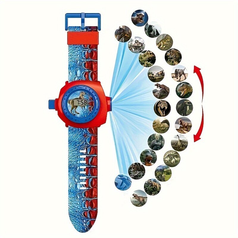 Jam tangan proyektor dinosaurus untuk anak-anak-24 gambar senter & jam tangan-hadiah sekolah menyenangkan dan pendidikan