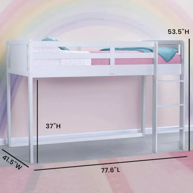 Twin Loft Bed with Guardrail and Ladder (Coordinates with Princess & JoJo Siwa Tents Sold Separately), White