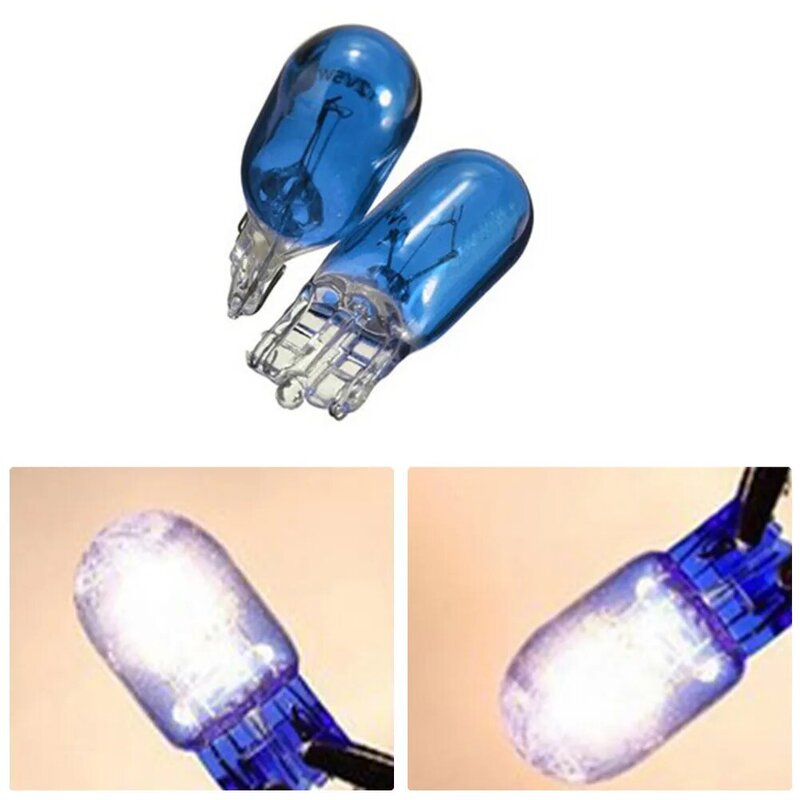2pcs T10 Light Sourcing Wedge Halogen Lamp W5W 501 194 LED Glass  Indoor Bulb Car Truck Blue Instrument Lights Interior Lights