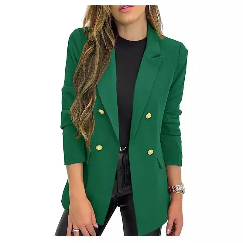 Blazers de Color liso para mujer, chaqueta informal de manga larga con solapa y botones, novedad