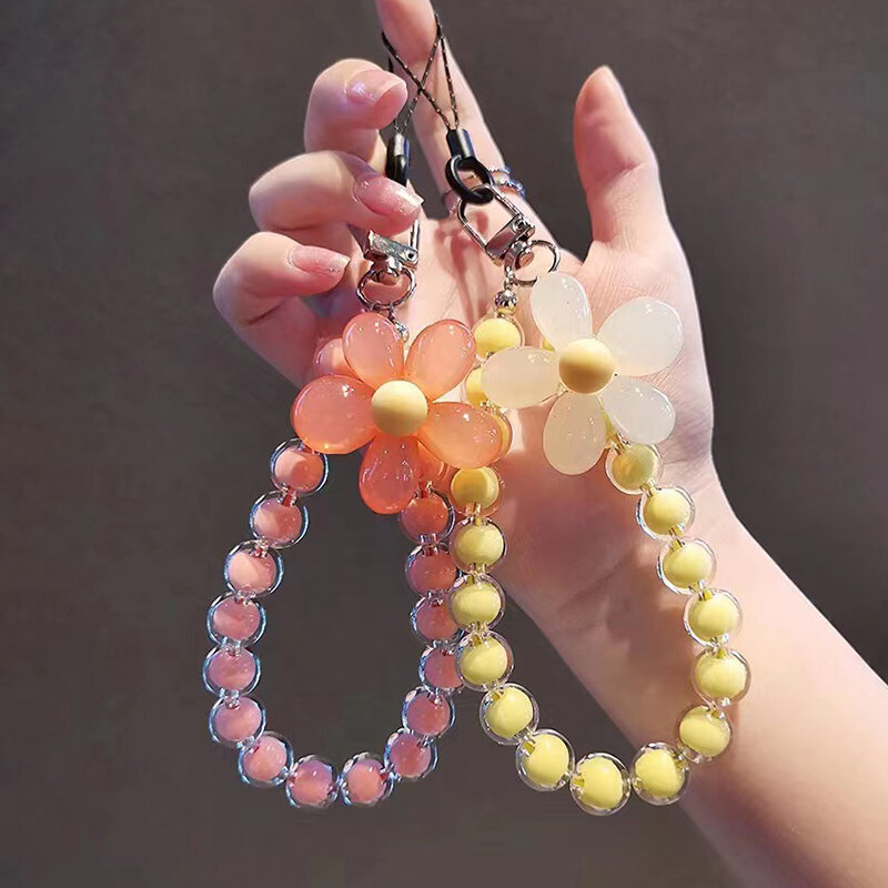 Phone Anti-lost Lanyard Key Short Wrist Pendant Colorful Macaron Round Bead Pendant Women's Hand-held Chain Mobile Phone Lanyard