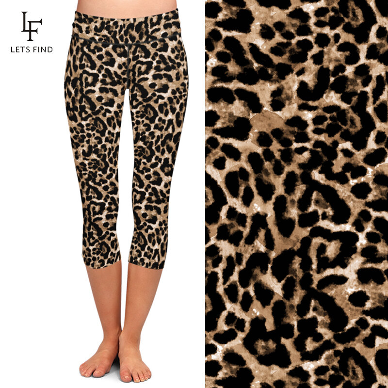 LETSFIND LETSFIND Leggings Capri da donna nuovi pantaloni a metà polpaccio con stampa leopardata a vita alta Leggin Fitenss Sexy Slim Stretch