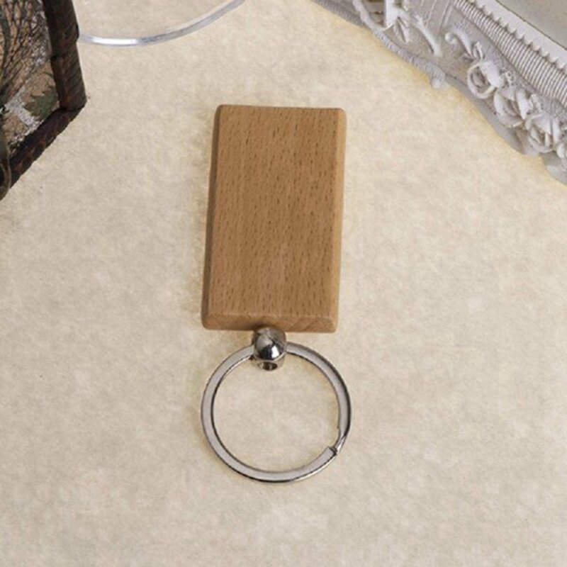 80Pcs Blank Rectangle Wooden Key Chain Diy Wood Keychains Key Tags Can Engrave Diy Gifts