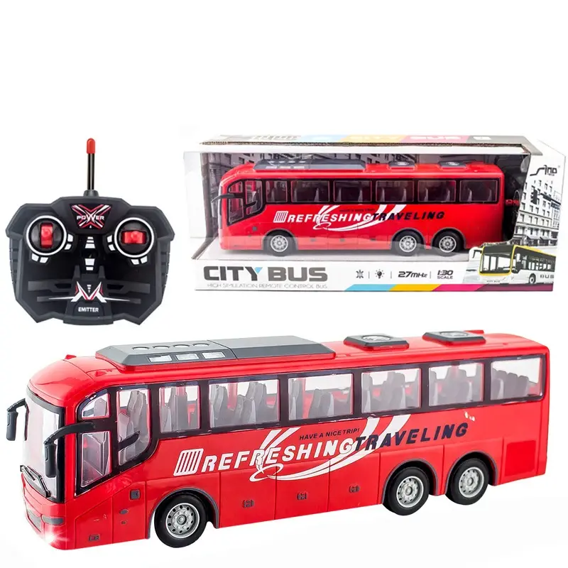 Autobús de Control remoto inalámbrico eléctrico de 4 canales con simulación de luz, autobús escolar, autobús turístico, modelo de juguete