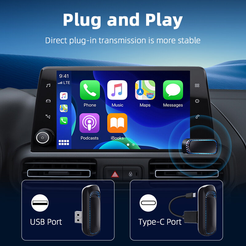 Jmcq mini kabelloses carplay & android auto verdrahtet zu drahtloser box adapter für toyota mazda nissan suzuki kia ford skoda hyundai