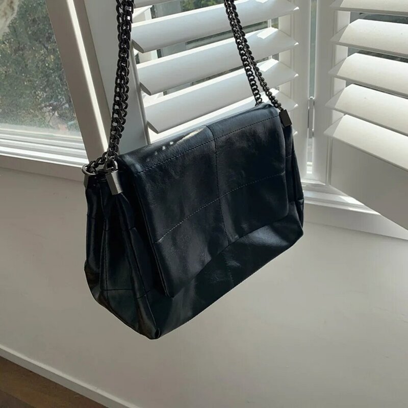 Вместительная сумка через плечо с цепочкой, повседневная квадратная сумка-тоут из искусственной кожи, женская сумка через плечо
