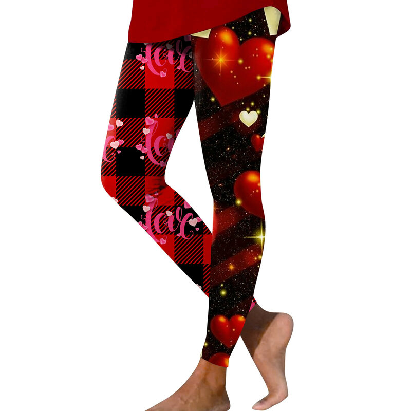 Frauen Leggings hohe Taille Sport Gym Fitness Damen Valentinstag Plaid Print schlanke elastische Yoga hosen weibliche kurze Hosen