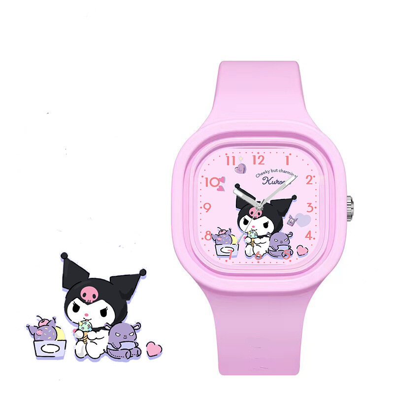 Montre à quartz avec motif de dessin animé pour enfants, Hello Kitty, Kuromi, gel de pton, bracelet de montre pour filles, horloge, cadeau pour enfants, nouveau
