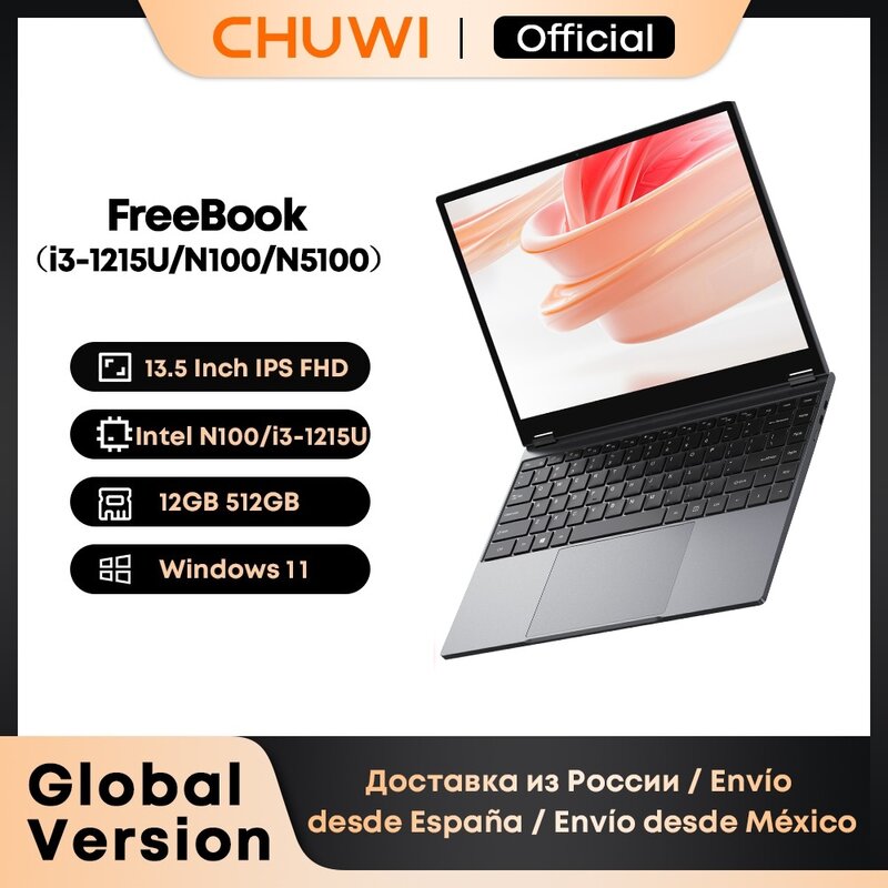 CHUWI-Tableta portátil FreeBook 2 en 1, dispositivo con pantalla táctil FHD de 13,5 pulgadas, Intel N5100, N100, i3-1215U, 12GB LPDDR5, 512G, SSD, WIFI 6, 2256x1504