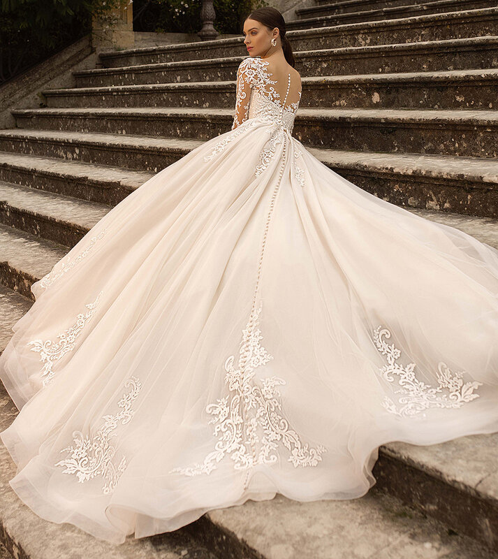 Новинка 2024, женское свадебное платье в европейском и американском стиле, пикантная юбка понди большого размера с круглым вырезом и длинными рукавами на Amazon