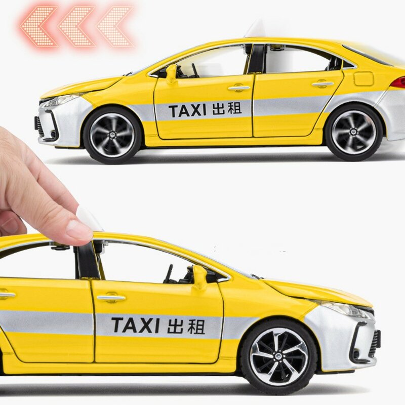 Giocattoli per veicoli pressofusi in lega modello di auto Taxi in scala 1/32 con modello di collezione di luci sonore a strappo per regali di festa per bambini
