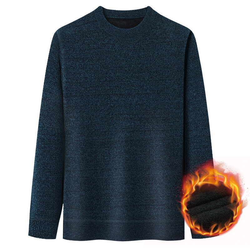 2023 jesienno-zimowy sweter butikowy męski luźny dół okrągły dekolt Plus aksamitny gruby szenilowy ciepły sweter