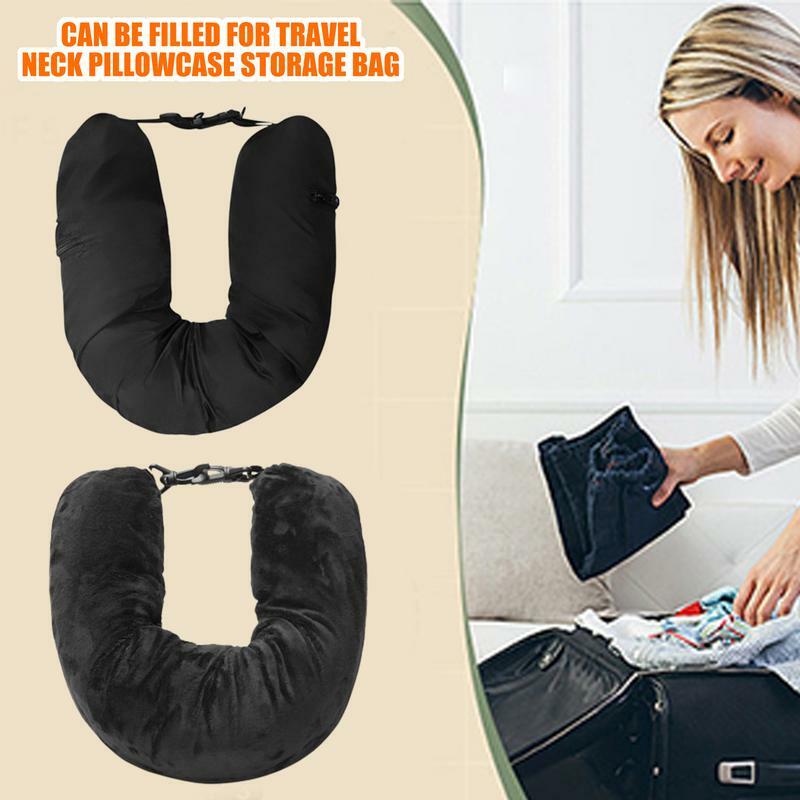 Almohadas de cuello rellenables para coche, tren, avión, viaje, bolsa de almacenamiento recargable, almohada de cuello portátil ligera en forma de U