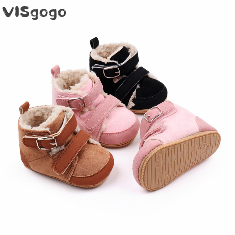 Visgogo-botas de neve para bebê e recém-nascido, ankle boots quentes com pelúcia, sapatos de caminhada para crianças pequenas de 0 a 18 meses, inverno