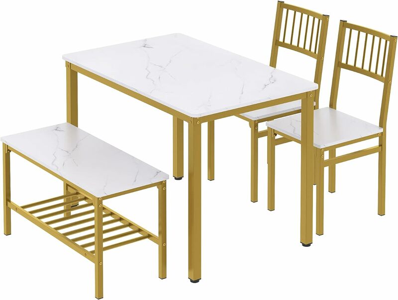 Juego de mesa de comedor con 2 sillas y un banco, Juego de 4 piezas para comedor, escritorio para computadora, cocina