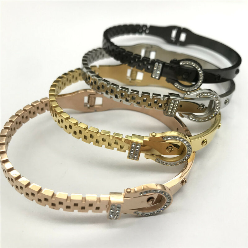 Pulseira de titânio aço diamante pulseiras para feminino pulseiras acessórios high-end design na moda meninas oco cinto fivela jóias