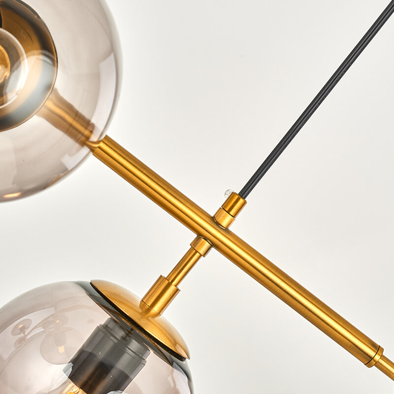 Стеклянные светодиодсветодиодный подвесные светильники в скандинавском стиле, Современная Потолочная люстра в стиле лофт с шариками, дымчато-Золотая Подвесная лампа