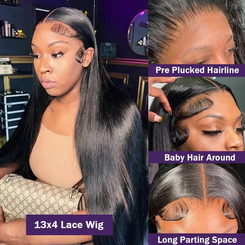 13x4 13x6 Glueless Lace Frontal Wig Human Hair 32 34In Bone Straight Human Hair Transparent Lace Front Wigs For Women PrePlucked