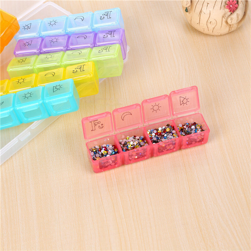 4 Row 28 Squares Pillbox Storage Box for Pills Portable Weekly 7 Days Medication Case Pill Container Organizer Plastic Box