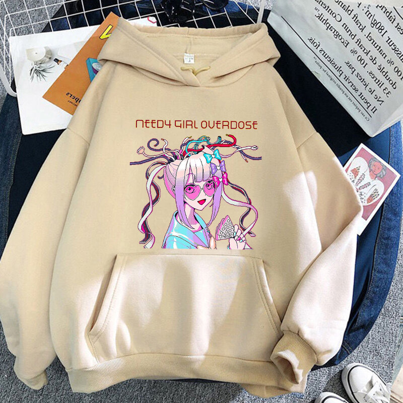 Needy Girl Overdose bluza z nadrukiem jesienno-zimowa damska odzież polarowa śliczne bluzy z kapturem Anime kobiety/mężczyźni pulowerowe topy Streetwear