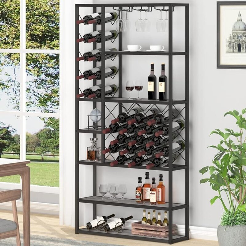 Деревянный металлический Штабелируемый вертикальный напольный винный холодильник, высокий кофейный шкаф с мебелью для хранения