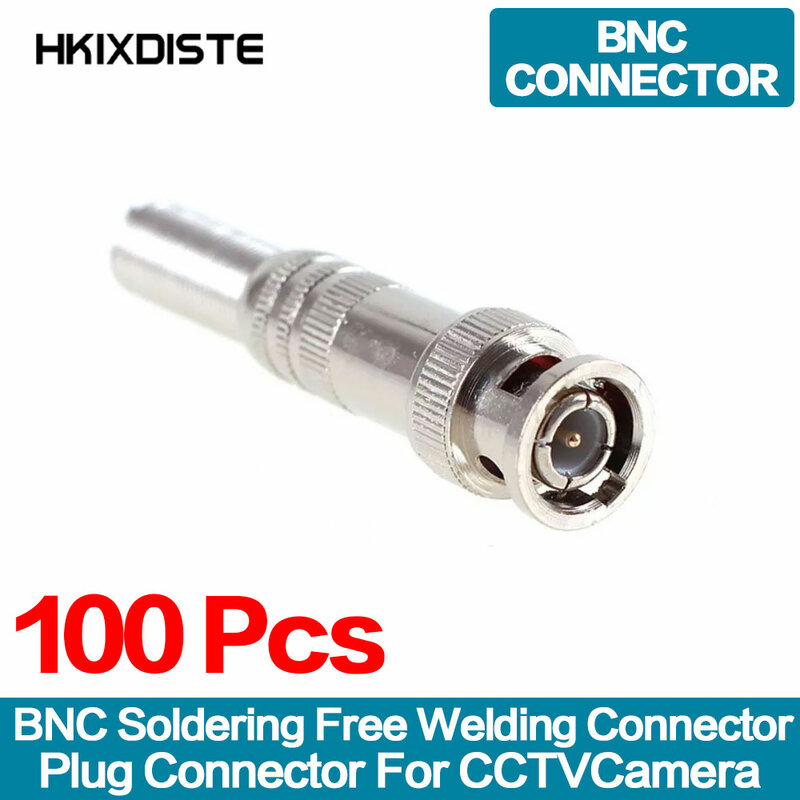 Conector BNC CCTV de 100 piezas, conector BNC de resorte de giro sin soldadura para accesorios de vigilancia