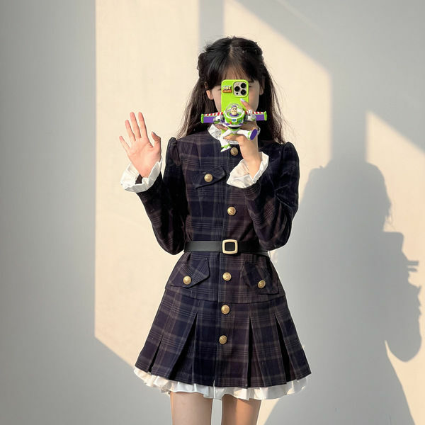Japanische koreanische Art College-Stil Langarm Nähte Kleid Haute Sweet Wais Kleid Herbst Winter JK Schuluniform Set