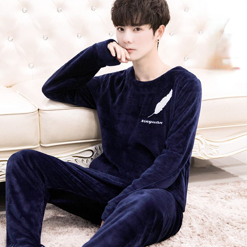 Теплая одежда для сна, мужской пижамный комплект, пуловер с длинным рукавом, Осень-зима, Женская Повседневная Свободная одежда в Корейском стиле, одежда для сна, новинка