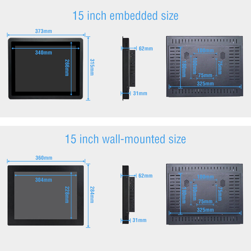 Встроенный 15-дюймовый емкостный сенсорный экран компьютер «все в одном» машина промышленное управление промышленный алюминиевый сплав поверхностная рама