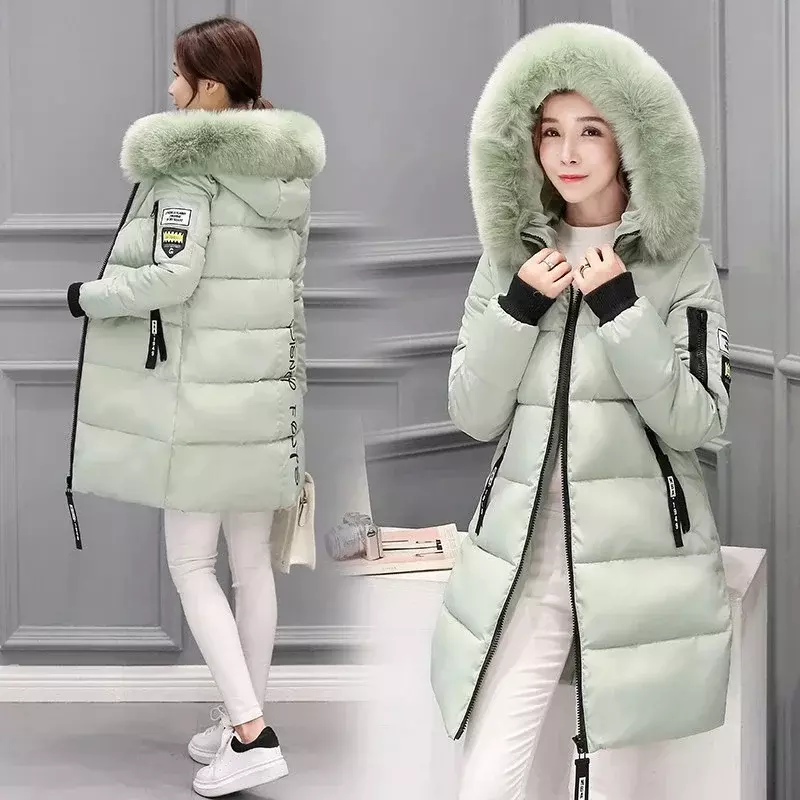 2023 Winter Jacket Women Parka Big Fur Collar Hooded Thick Warm Long Female Coat Casual Outwear Down Cotton Jacket Parkas