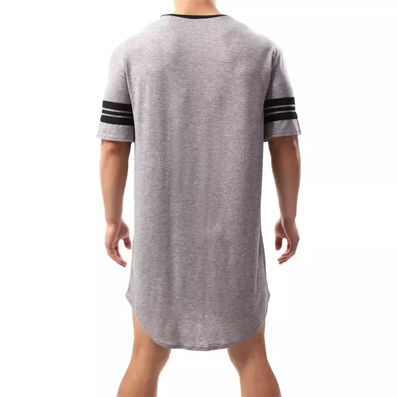 Халат мужской с коротким рукавом и V-образным вырезом, домашняя одежда для сна в стиле пэчворк, свободная Удобная ночная рубашка до колена, домашняя одежда, лето