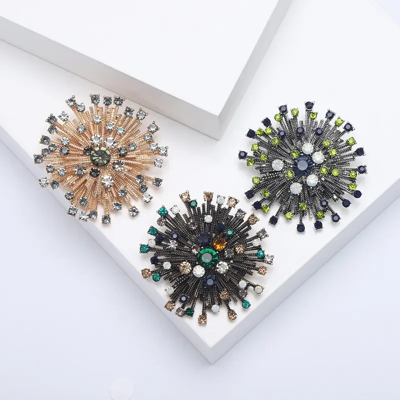 Rhinestone Firework Brooches for Women Vintage Flower Pins Office Party Friend Gifts Accessories