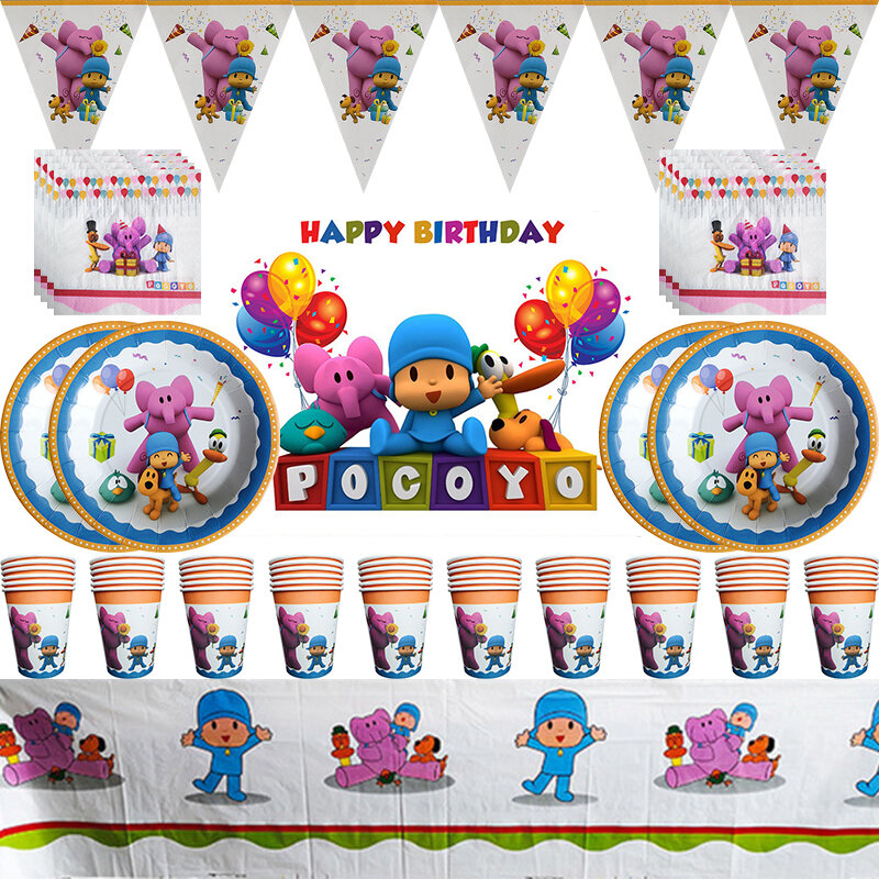Decoraciones de fiesta de cumpleaños Pocoyó, vajilla desechable, vasos de papel, platos, mantel, globos para niños, niñas, Baby Shower