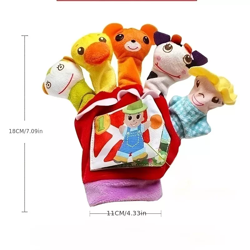 Baby Toy Cartoon Animal Puppet Finger Cover With Cloth Book Hand Puppet Gloves Early Education ParentI Kids Interaction Gloves