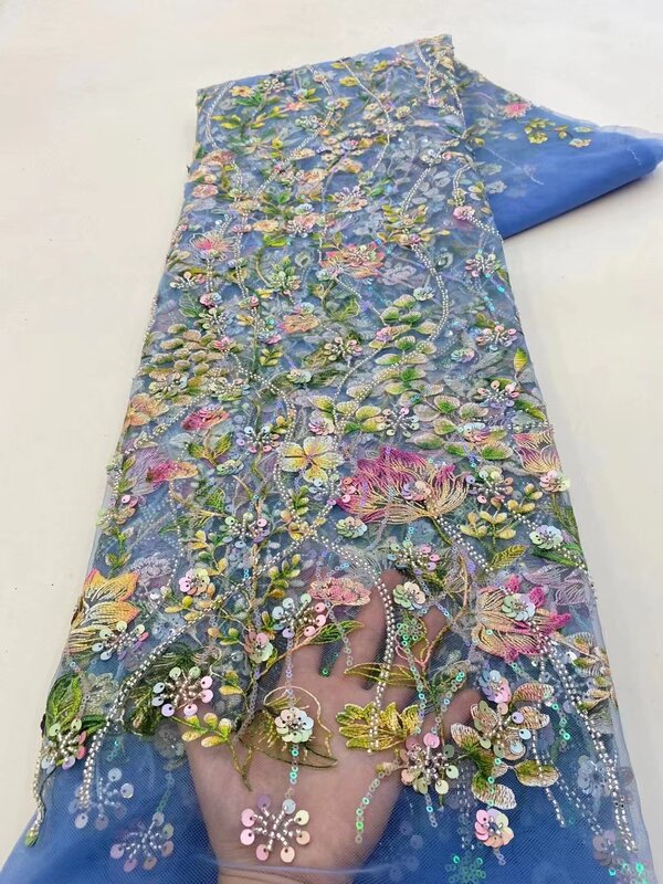 Роскошная кружевная ткань с бусинами и блестками, Африканское кружево, ткань 2023, Высококачественная нигерийская сетчатая кружевная ткань для вечернего платья xz
