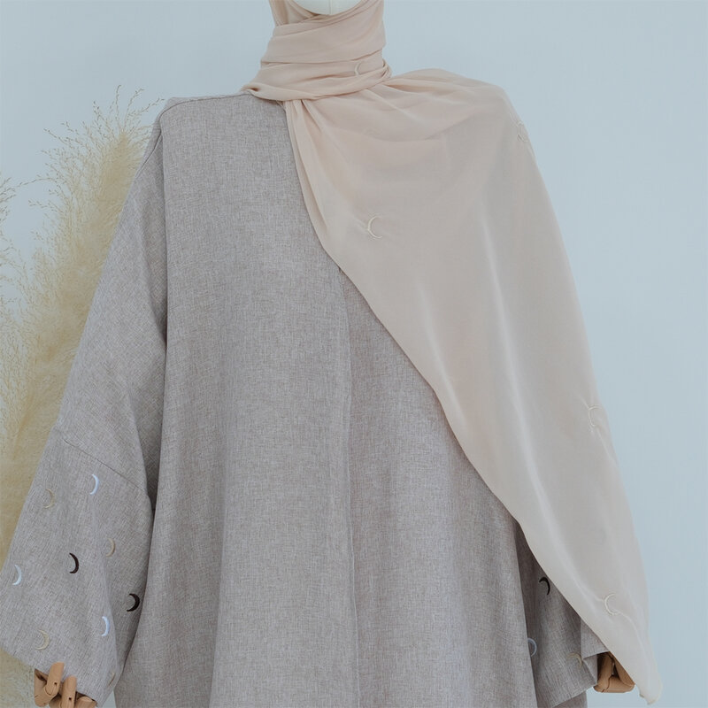 70 x 180 cm Moon Embroidered Chiffon Hijab Scarf Muslim Women Headscarf Islamic Clothing Dubai Turk Headcover Ramadan (No Abaya)