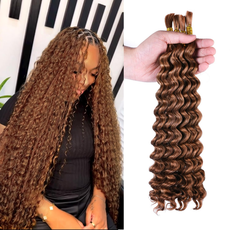 Jahe 350 # rambut manusia besar untuk mengepang Brasil gelombang dalam jumlah besar 100 gram ekstensi rambut Remy berwarna untuk rambut alami wanita