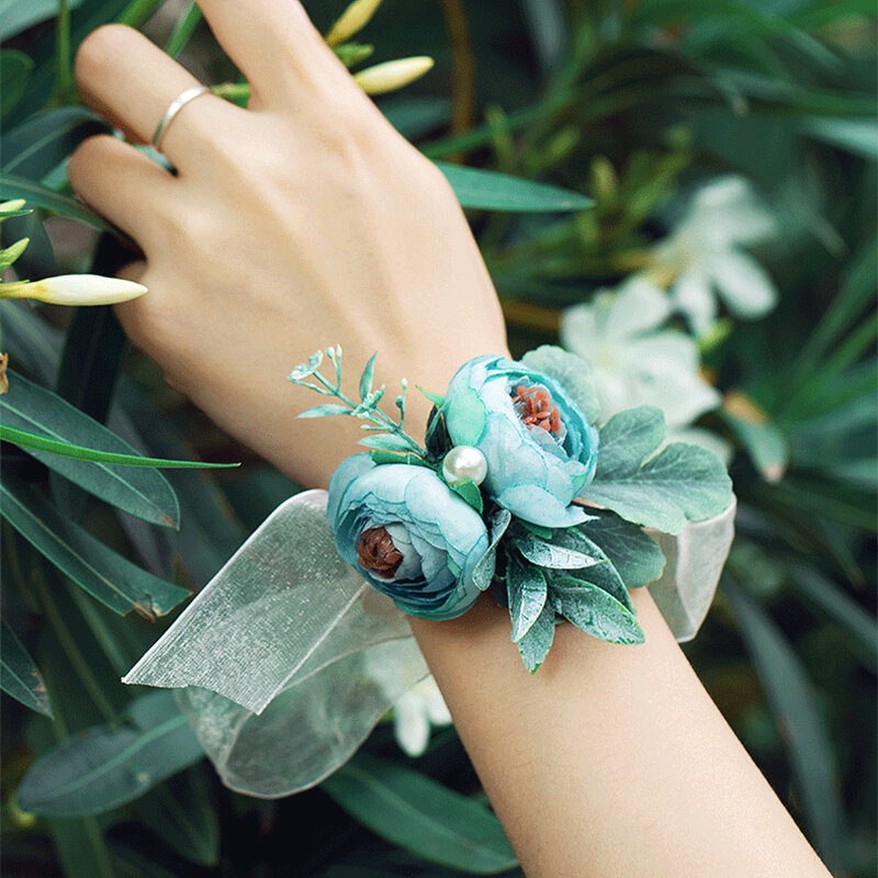 Corsage de poignet pour demoiselle d'honneur, 16% fleurs artificielles faites à la main, bracelet injPeony, fleurs à main ruban pour décor de fête de mariage