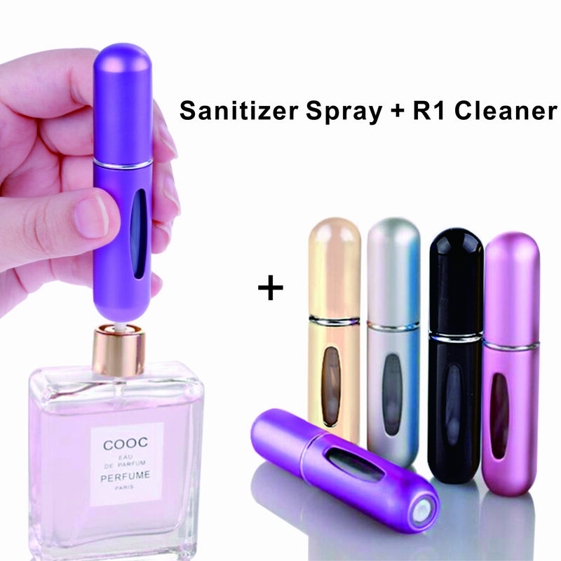 Mini botella de Perfume recargable portátil, Spray desinfectante + R1, limpiador de cera de oído, colores blanco y negro, 5ml