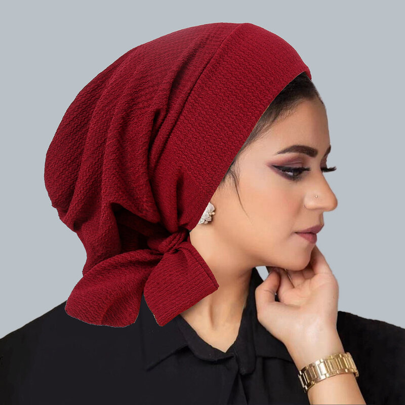 New Women Pre-Tied Hat Turban Muslim Hijab Beanies Bonnet Headscarf Hair Loss Head Wrap Scarf Chemo Cap Headband Turbante Mujer