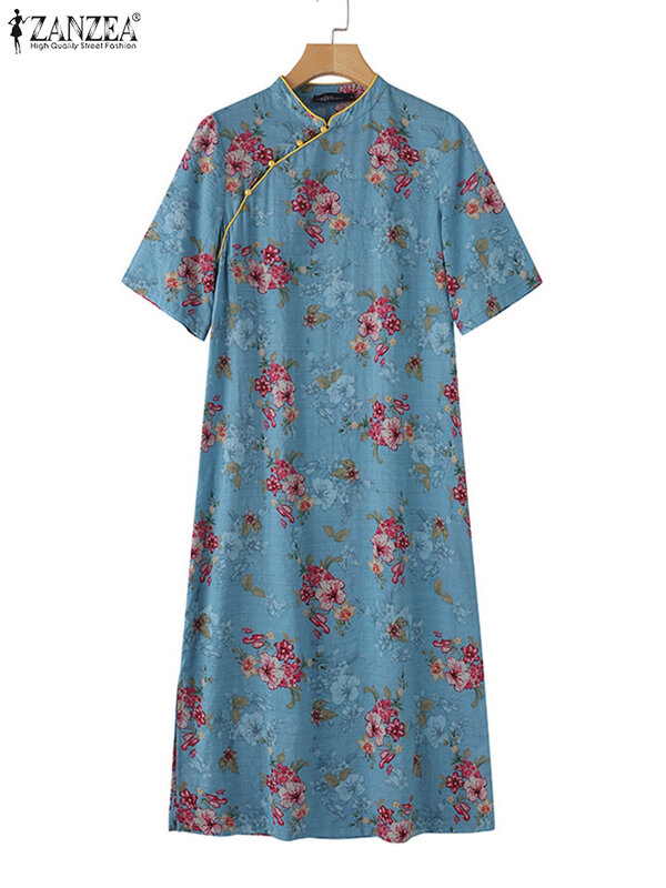 ZANZEA-Vestido Midi Casual boêmio de meia manga feminino, vestido vintage retrô floral estampado, robe elegante de festa, verão, 2022