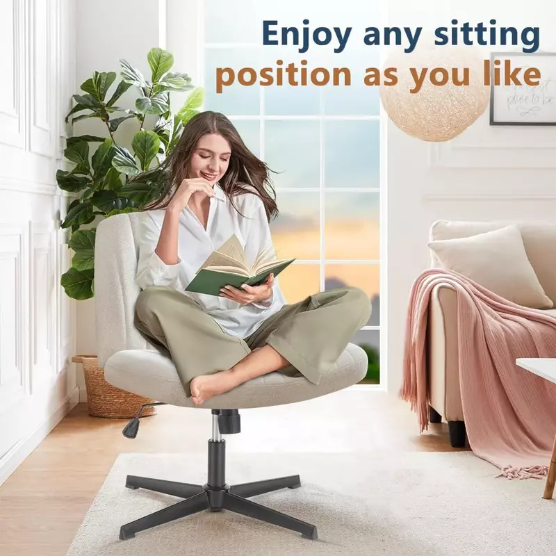 Cadeira de escritório com pernas cruzadas, Giratória ajustável, Mesa larga sem braços, Sem rodas, Modern Home Desk Chairs