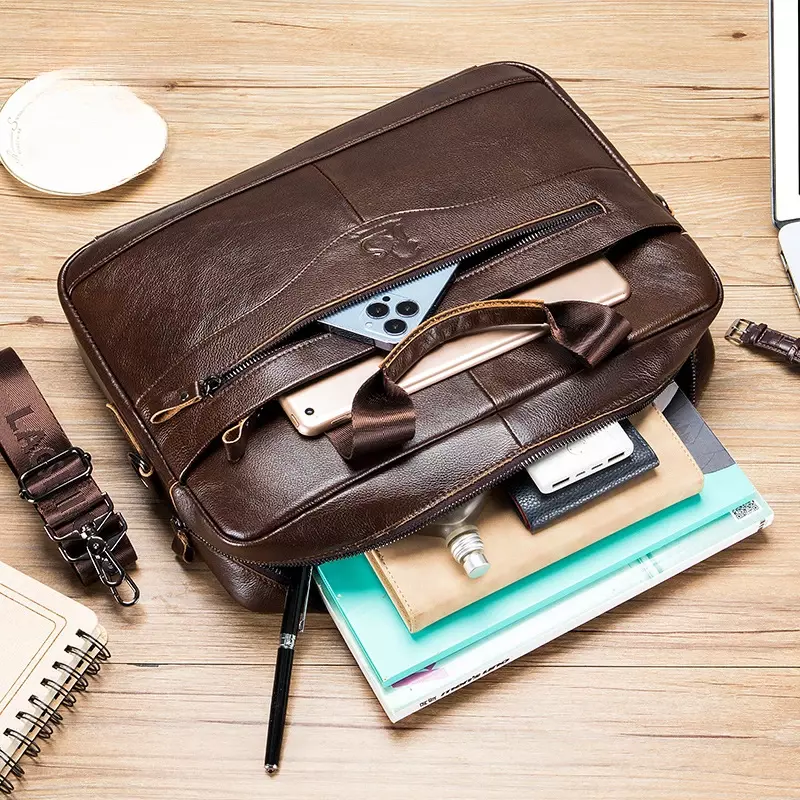 Портфель мужской из мягкой натуральной коровьей кожи, повседневный простой дорожный чемоданчик на плечо для ноутбука в деловом стиле, большой вместимости