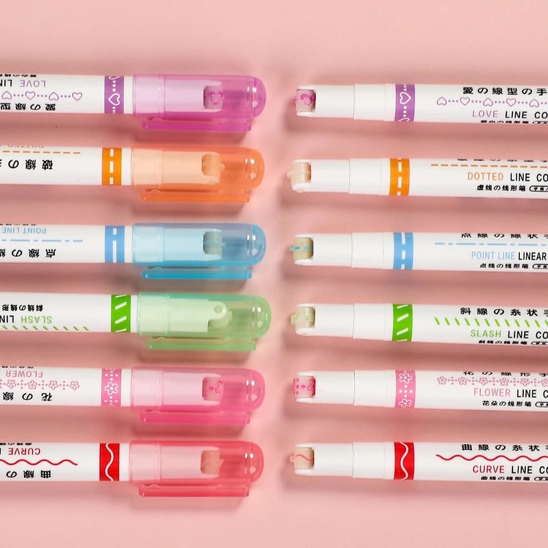 Набор ручек-хайлайтеров 6 шт., изгибающиеся цветные маркеры с 6 различными изгибами, Канцтовары