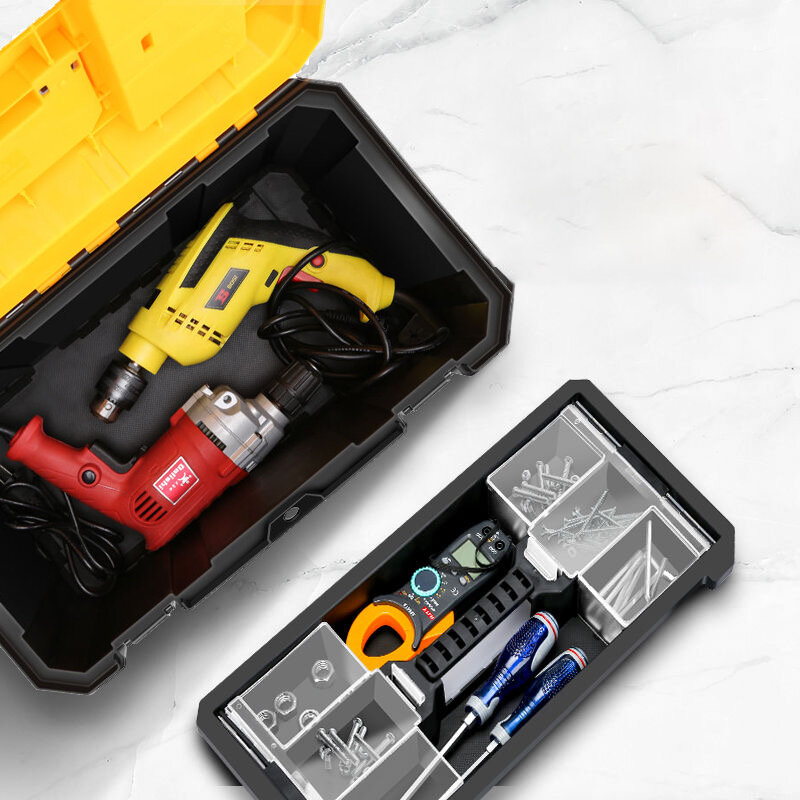 Lagerung Kunststoff Tool Box mit Abnehmbaren Tablett, Kleine Werkzeug Box Organizer mit Schraube Box, gelb Hardware Organizer für Hause