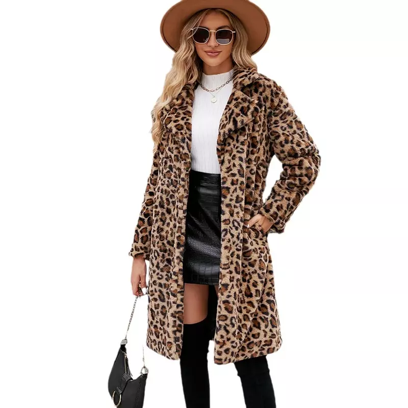 Fashion Casual Square Collar Faux Fur Coat Plush Long Coat Autumn and Winter Coats for Women
